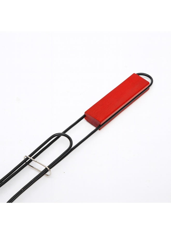 تويجا شبكة شواء بمقبض خشبي | شبكة مزدوجة الطبقات من الفولاذ المقاوم للصدأ للأسماك واللحوم والكباب والنقانق والخضراوات | شبكة شواء قابلة للقفل للشواء على الفحم والتخييم في الهواء الطلق - Image 4