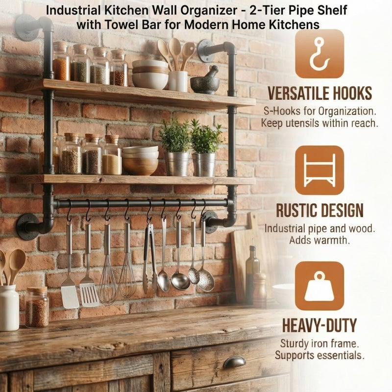 ROGMARS Industrial Pipe Shelving Bathroom Pipe Shelves with Towel Bar Over Toilet, 24 inch Pine Wood Floating Shelves for Wall Mounted Bedroom,Kitchen, Farmhouse, Living Room - Image 3