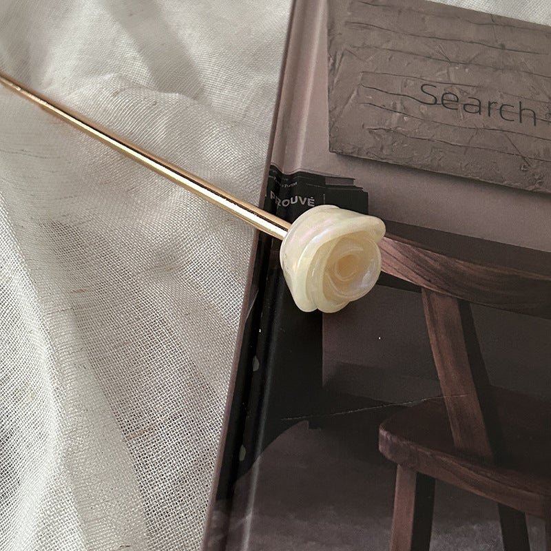 Generic Metal rose acetate hairpin womens ball head lazy hair updo artifact simple hairpin daily wear all-matching chopsticks Fairy White