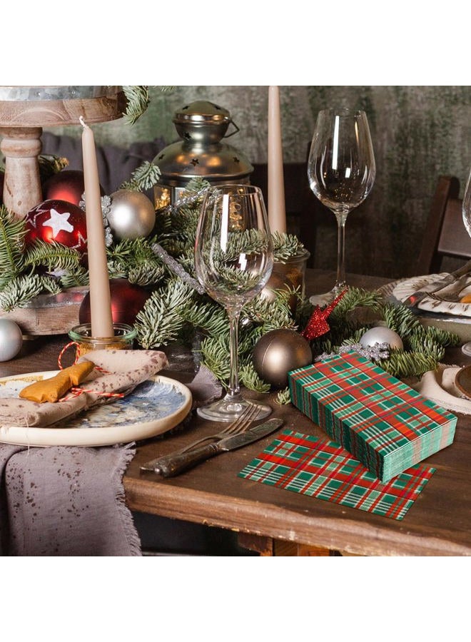Whaline 100 Pack Christmas Guest Napkins Plaid Disposable Paper Napkins Red Green Checkered Bathroom Hand Napkin Towel for Xmas Party Supplies, 13 x 15.7 Inch - Image 4