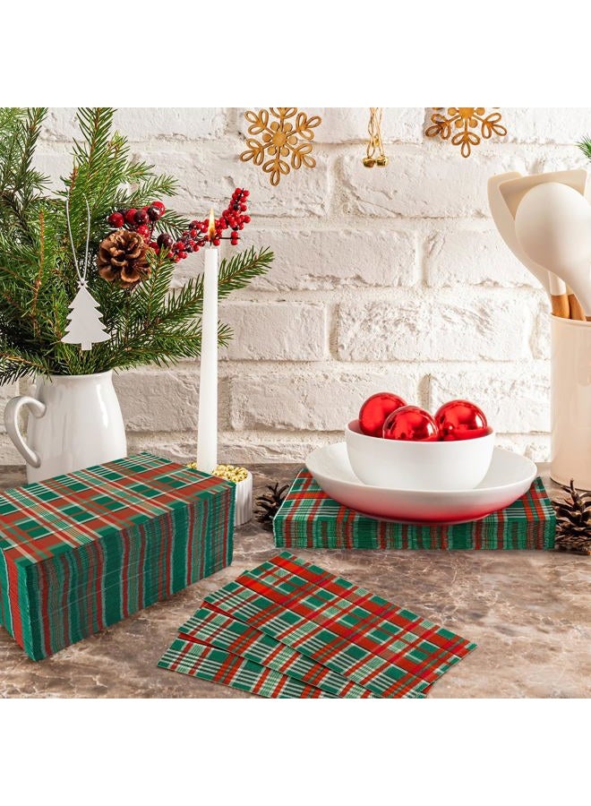 Whaline 100 Pack Christmas Guest Napkins Plaid Disposable Paper Napkins Red Green Checkered Bathroom Hand Napkin Towel for Xmas Party Supplies, 13 x 15.7 Inch - Image 5