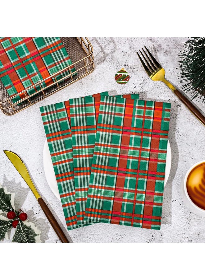 Whaline 100 Pack Christmas Guest Napkins Plaid Disposable Paper Napkins Red Green Checkered Bathroom Hand Napkin Towel for Xmas Party Supplies, 13 x 15.7 Inch - Image 3