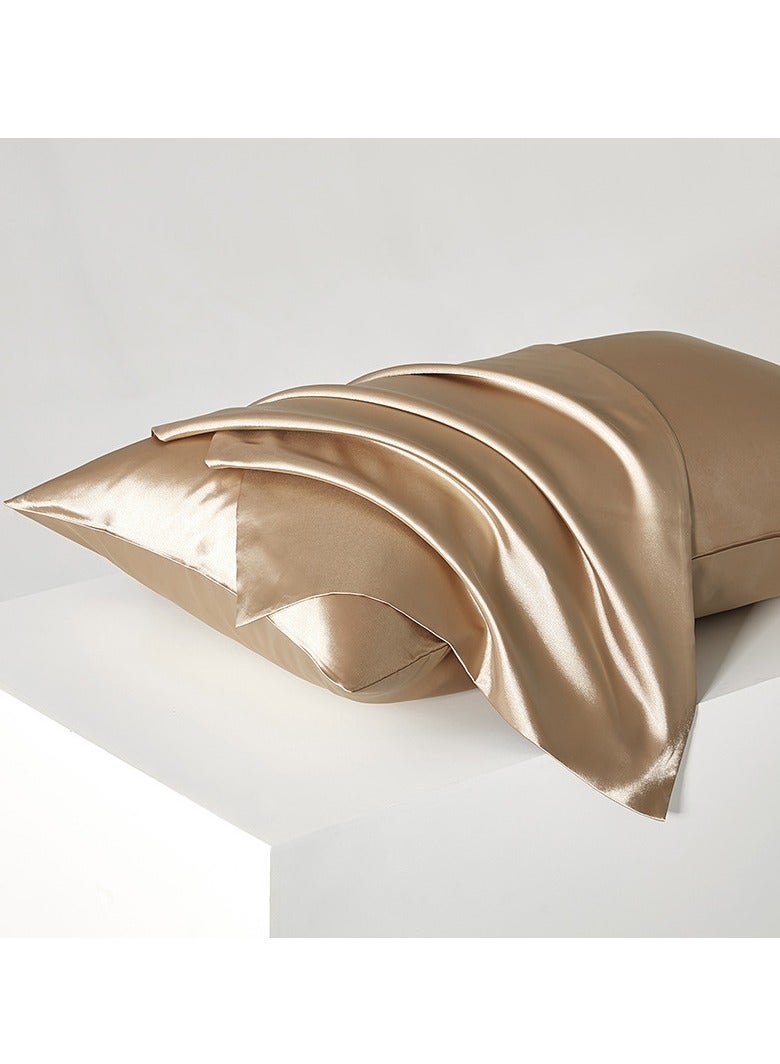 Set of 2 satin pillowcases, cool like silk, suitable for hair and skin, with a closed design, a gift for both men and women (standard size 48x74 cm, light brown) - Image 2