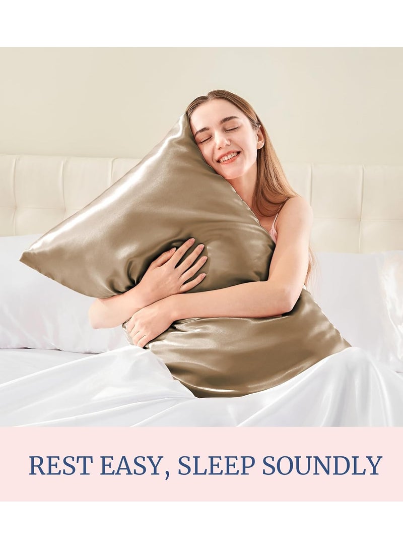 Set of 2 satin pillowcases, cool like silk, suitable for hair and skin, with a closed design, a gift for both men and women (standard size 48x74 cm, light brown) - Image 4