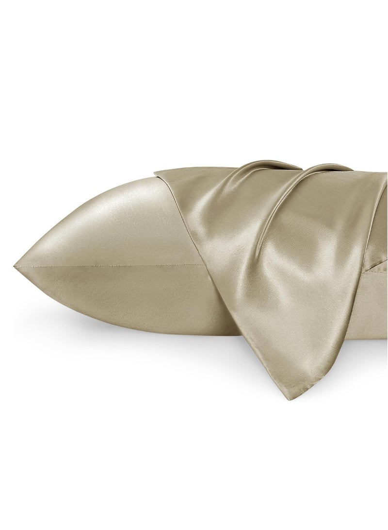 Set of 2 satin pillowcases, cool like silk, suitable for hair and skin, with a closed design, a gift for both men and women (standard size 48x74 cm, light brown) - Image 1