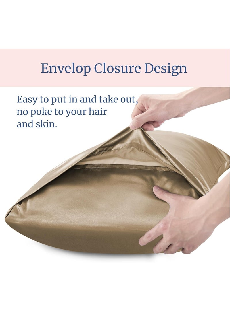 Set of 2 satin pillowcases, cool like silk, suitable for hair and skin, with a closed design, a gift for both men and women (standard size 48x74 cm, light brown) - Image 5