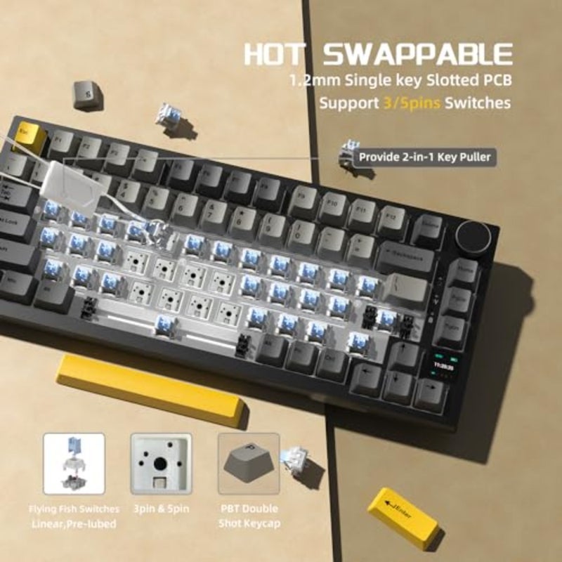 75 ANSI mechanical keyboard for PC and MAC with aluminum alloy frame, grey color, 5-layer sound dampening foam and hot-swap linear switches - Image 5