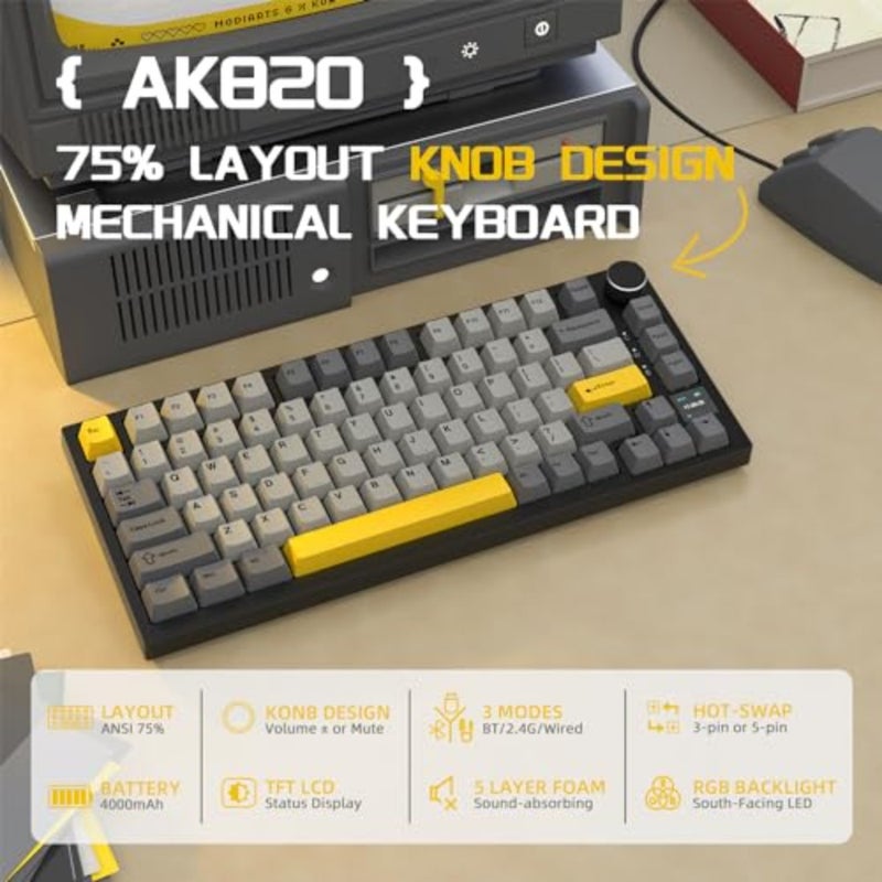 75 ANSI mechanical keyboard for PC and MAC with aluminum alloy frame, grey color, 5-layer sound dampening foam and hot-swap linear switches - Image 2