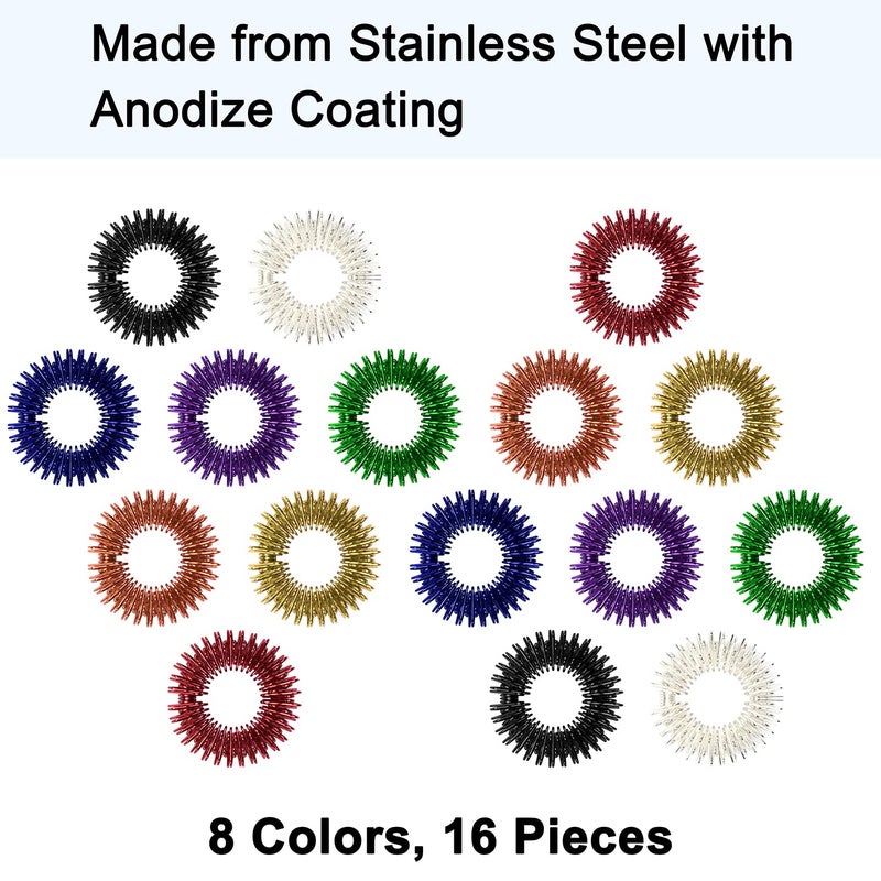 Wisdompro 16 Pack Spiky Sensory Finger Rings, Stress Relief Fidget Ring for Teens and Adults - 8 Colors - Image 2