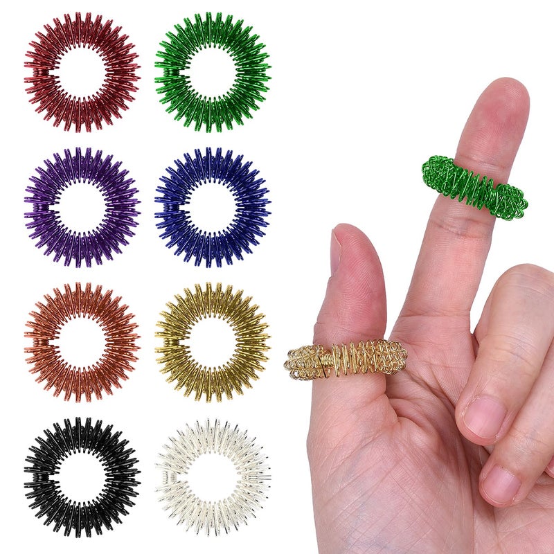 Wisdompro 16 Pack Spiky Sensory Finger Rings, Stress Relief Fidget Ring for Teens and Adults - 8 Colors - Image 1