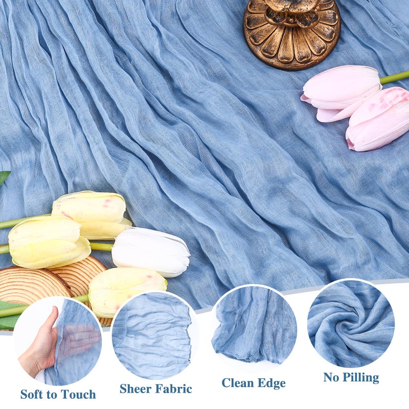 XSEINO 2 Pieces 10FT Sage Green and Dusty Blue Cheesecloth Table Runner Boho Gauze Fabric Table Runner Rustic Sheer Runner for Wedding Birthday Baby Shower Party Boho Table Decoration - Image 3
