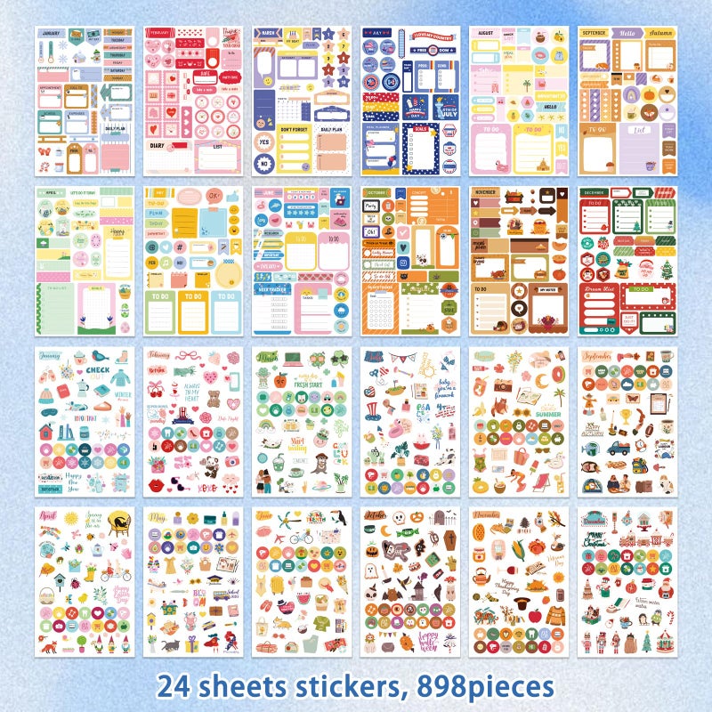 Bomichi Planner Sticker Book, 24 Sheets 898 Pcs Planner Stickers for Journals Calendars Decorating, Planning, Scrapbooking - Image 3