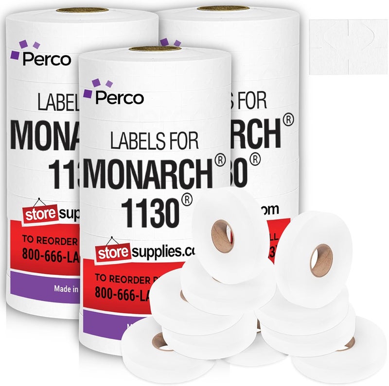 Perco White Pricing Labels for Monarch 1130 Pricing Gun, 3 Sleeves - 75,000 Price Gun Labels with Bonus Ink Rolls - Image 1