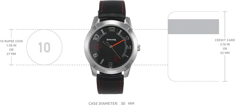 سوناتا ساعة سوناتا يوفا التناظرية للرجال بمينا أسود NM7924SL04/NN7924SL04 - Image 3