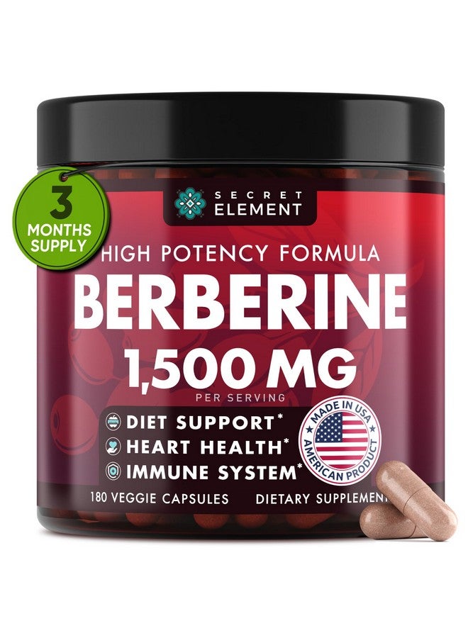 SECRET ELEMENT Berberine HCL Supplement 1500 mg, High Potency Vegan Capsules with Beet Root, Citrus Bergamot & Black Currant, Non-GMO, 180 Capsules - Image 1