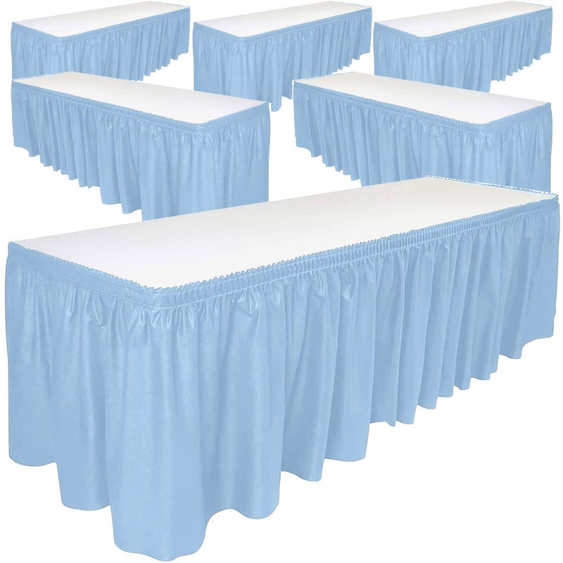 DecorRack 6 Table Skirts  29 in x 14 ft Each  Multi Pack -BPA Free- Plastic Tableskirt  Disposable  Reusable  Rectangular Tablecloth Skirt  Light Blue (6 Pack) - Image 2