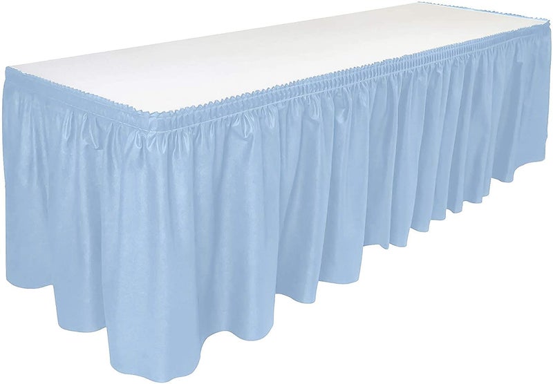 DecorRack 6 Table Skirts  29 in x 14 ft Each  Multi Pack -BPA Free- Plastic Tableskirt  Disposable  Reusable  Rectangular Tablecloth Skirt  Light Blue (6 Pack) - Image 3