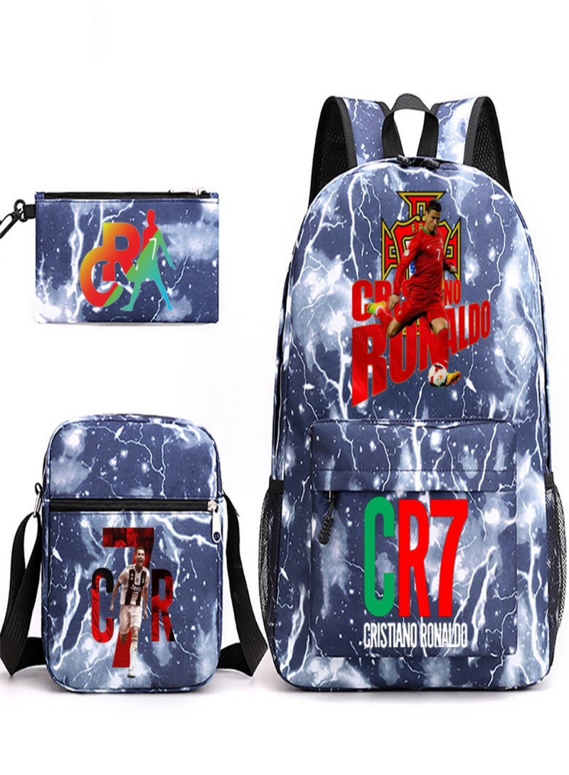C Ronaldo Children Backpack Schoolbag Teen Student School Book bag with Lunch Box Pen Case 3 in 1 for Kids