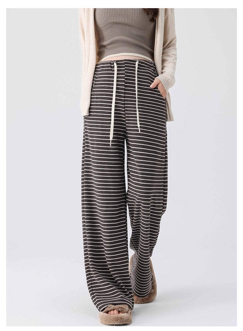 Striped drawstring loose-fitting maternity pants are perfect for everyday wear. - Image 3