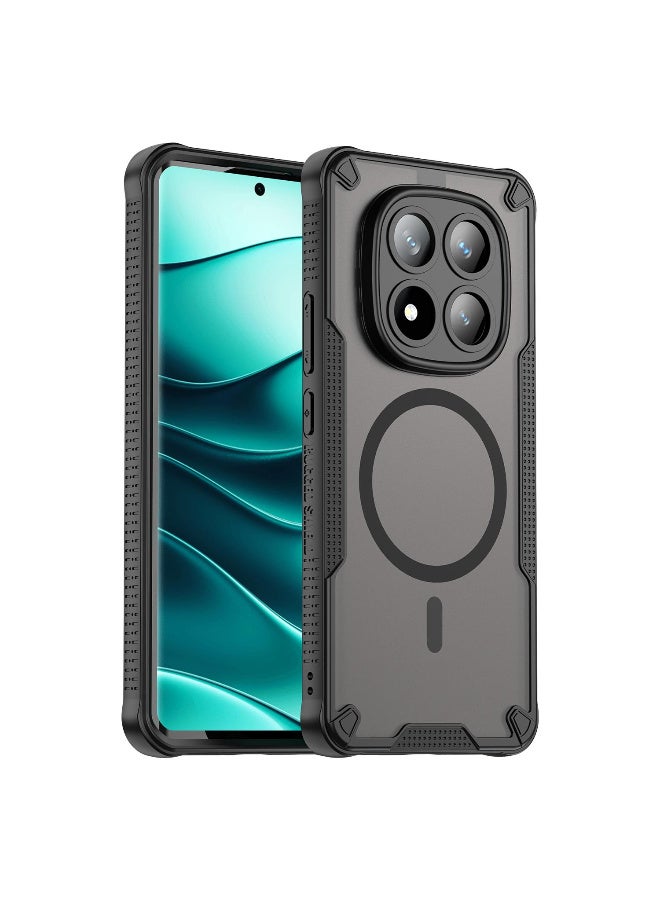 Cover For Redmi Note 14 Pro Plus 5G Armor Glaze Magnetic Phone Case Raised edges around the screen and camera lens help prevent scratches - Black - Image 1