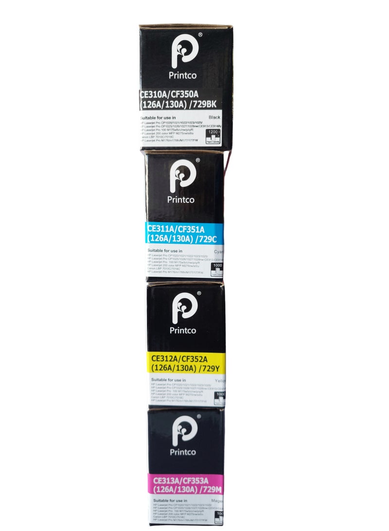 برينتكو حبر متوافق مع خرطوشة HP 130A حبر بديل لطابعة HP 130A CF351A CF352A CF353A يعمل مع طابعة Laserjet Pro Color MFP M177fw M176n M177 M176 (1 أسود، 1 سماوي، 1 أرجواني، 1 أصفر، عبوة من 4 قطع) - Image 2