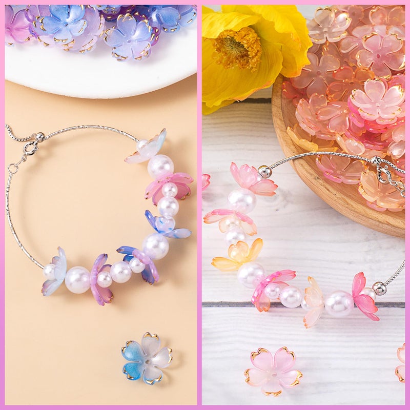 CTEAKOP 100 Pcs Flower Beads for Jewelry Making, Gold-Plated Flower Charms, Cherry Blossom Beads, Acrylic Floral Beads for Crafts, Bracelets (Multiple Colors) - Image 3