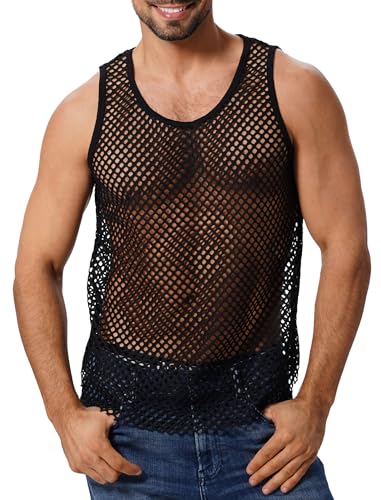 ABAFIP Mens Sheer Mesh Sleeveless Tank TopFishnet See Through Muscle ShirtGym Workout Fitted Undershirt Black Large - Image 1