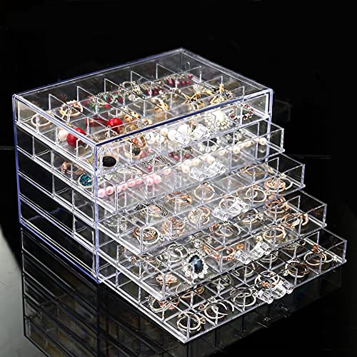 YUFONG Earring Storage Box Organizer, Acrylic Jewelry Storage Box Holder 5 Drawers Transparent Jewelry Display Stand with 120 Small Compartments Gift Boxes for Women Girls (Clear) - Image 1