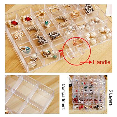 YUFONG Earring Storage Box Organizer, Acrylic Jewelry Storage Box Holder 5 Drawers Transparent Jewelry Display Stand with 120 Small Compartments Gift Boxes for Women Girls (Clear) - Image 4
