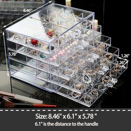 YUFONG Earring Storage Box Organizer, Acrylic Jewelry Storage Box Holder 5 Drawers Transparent Jewelry Display Stand with 120 Small Compartments Gift Boxes for Women Girls (Clear) - Image 5