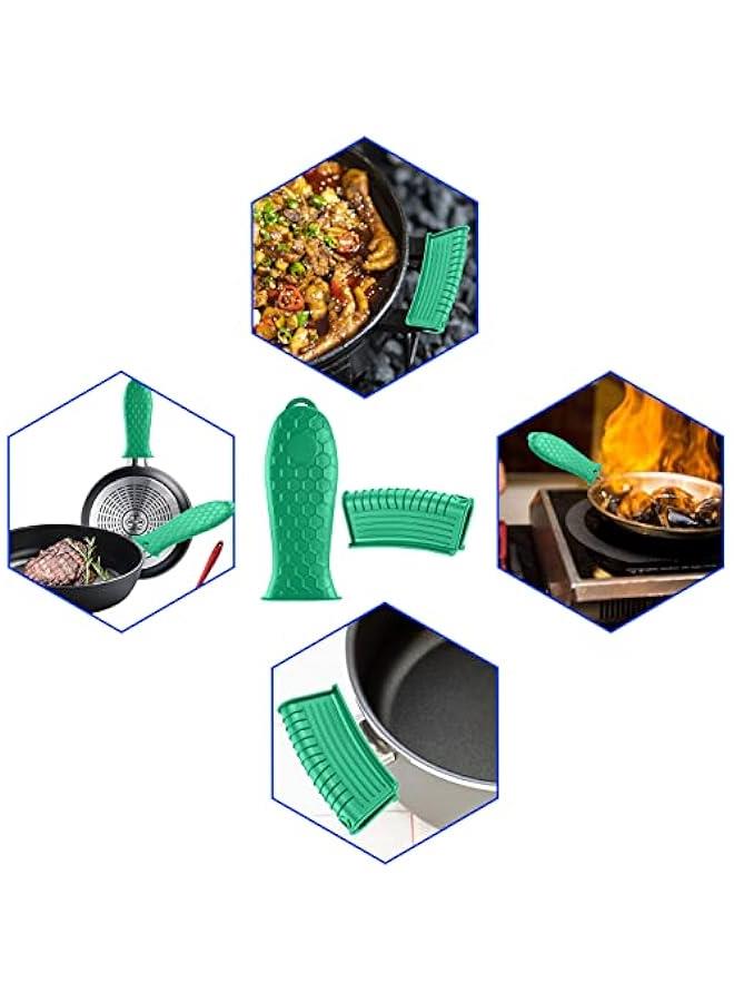 Silicone Hot Handle Holder,Heat Resistant Holders Sleeve,Washable Reusable Rubber Non-Slip Pot Assist Handles Cover for Cast Iron Skillet,Frying Pans,Griddles,Metal Pan Cookware,4PCS,Green - Image 5