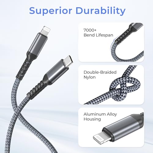 Basesailor iPhone 14 13 Pro Max Charger Cable 10FT,USB C to Lightning Cable with USB A Adapter,Fast Car Charging Power Cord for Apple 12 11 Plus XS XR 8 7 6 Plus 5 SE,iPad 9 9th 8 8th Generation - Image 3