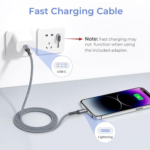 Basesailor iPhone 14 13 Pro Max Charger Cable 10FT,USB C to Lightning Cable with USB A Adapter,Fast Car Charging Power Cord for Apple 12 11 Plus XS XR 8 7 6 Plus 5 SE,iPad 9 9th 8 8th Generation - Image 5