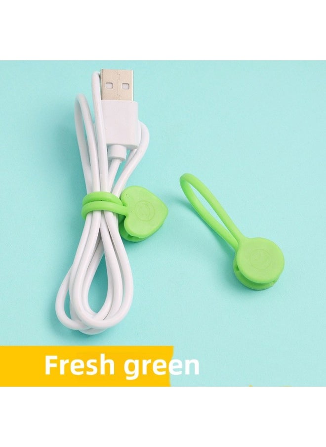 Generic Magnetic Headset Mobile Phone Data Cable Organiser Silicone Simple Multifunctional Creative Storage Headset Winding Hub-Color:Fresh Green Round  - Image 1
