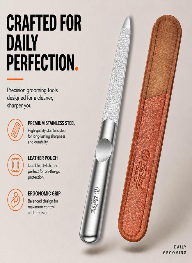 Beauté Secrets Premium Stainless Steel Nail File with Leather Case | Professional Metal Nail Filer for Smooth Shaping | Durable, Reusable Manicure Pedicure Tool for Women & Men - Image 3