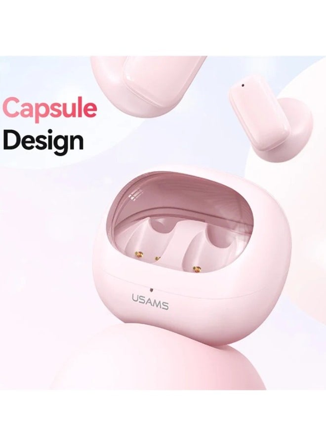 Usams - TWS Earbuds Bluetooth-compatible 5.3 Semi in Ear Headphone Stereo Sound 5H Playing Time - Pink - Image 1