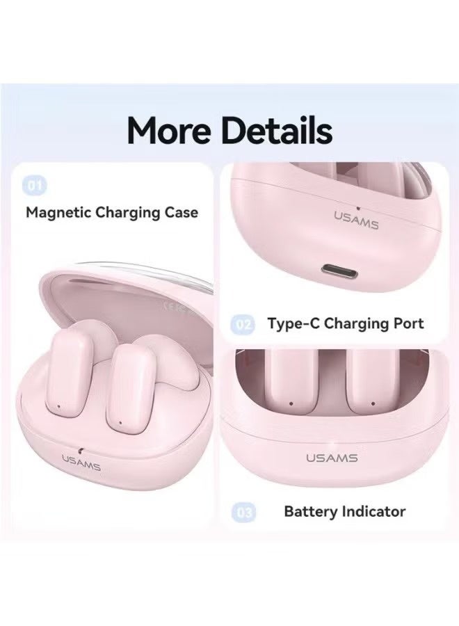 Usams Earphone Wireless Earbuds Headphones TWS Bluetooth 5.3 Semi In-Ear Stereo Sound 13mm Driver 5H Playtime Charging Case AirPods Style TDRA Certified - Image 2