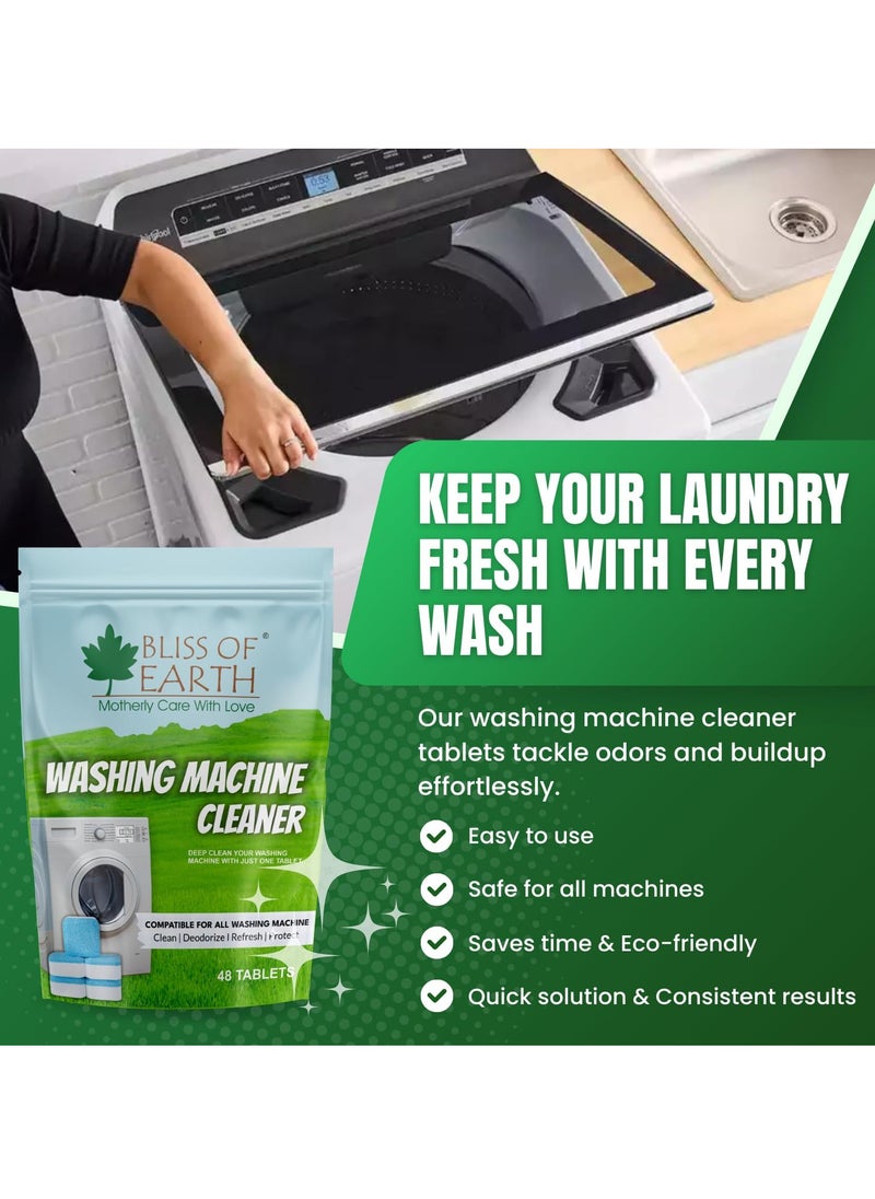 BLISS OF EARTH - Washing Machine Cleaning Tablets 48 Count Powerful Descaling and Deodorizing Tablets for Front Load and Top Load Washers Deep Cleaning Tablets to Clean Inside Drum & Laundry Tub Seal - Image 1
