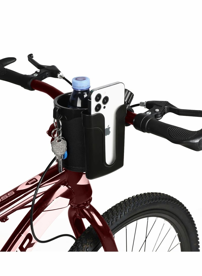 Excefore Stroller Cup Holder with Phone Keys Organizer, 3-in-1 Universal Bike Bottle for Stroller, Bicycle, Wheelchair, Walker, Scooter, Black  - Image 2