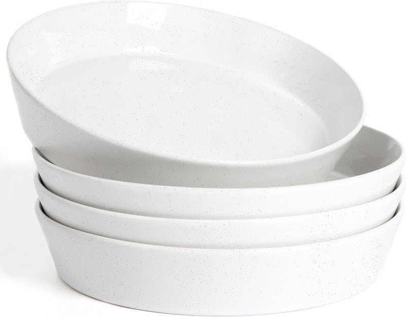 HaWare Pasta Bowls Set of 4 34oz Salad Plates for Home Kitchen Stackable Large Wide Ceramic Bowl for Serving Dinner Microwave  Dishwasher Safe Speckled Starlight White - Image 1