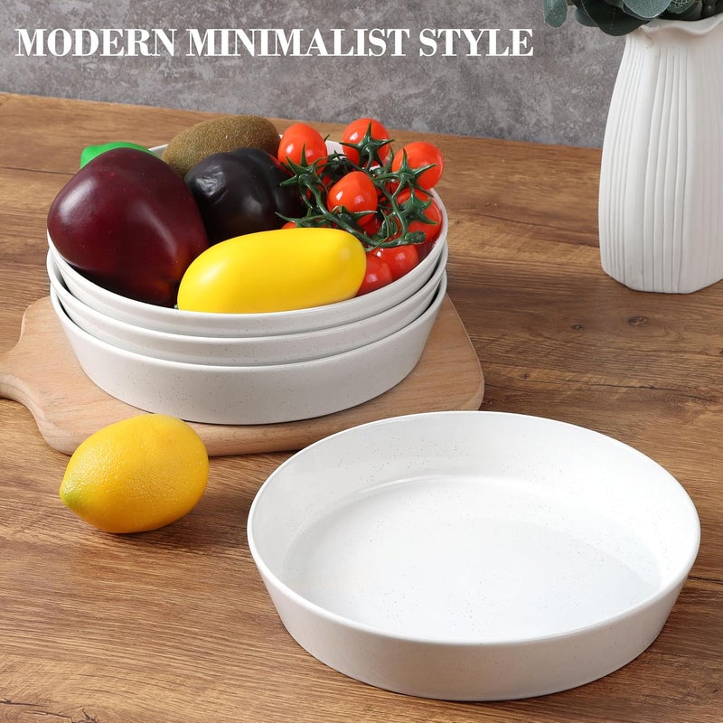 HaWare Pasta Bowls Set of 4 34oz Salad Plates for Home Kitchen Stackable Large Wide Ceramic Bowl for Serving Dinner Microwave  Dishwasher Safe Speckled Starlight White - Image 5