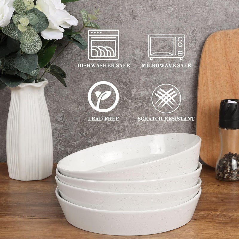 HaWare Pasta Bowls Set of 4 34oz Salad Plates for Home Kitchen Stackable Large Wide Ceramic Bowl for Serving Dinner Microwave  Dishwasher Safe Speckled Starlight White - Image 3