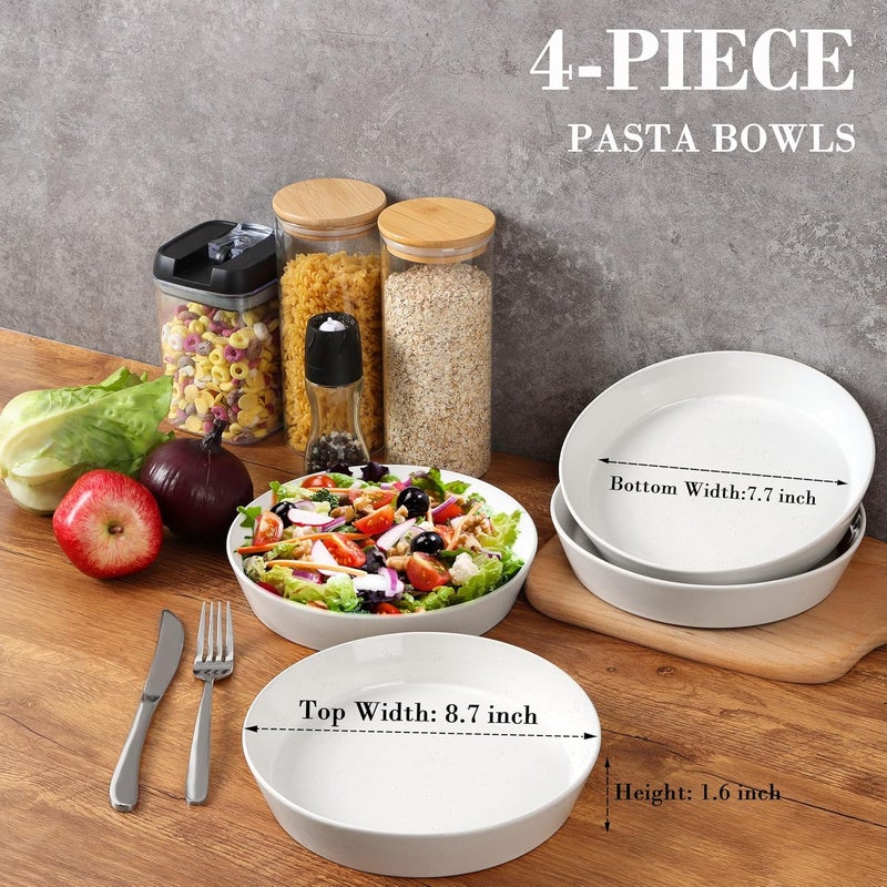 HaWare Pasta Bowls Set of 4 34oz Salad Plates for Home Kitchen Stackable Large Wide Ceramic Bowl for Serving Dinner Microwave  Dishwasher Safe Speckled Starlight White - Image 2