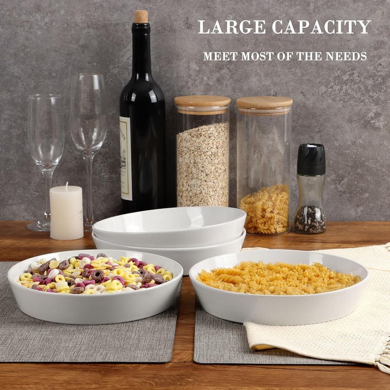 HaWare Pasta Bowls Set of 4 34oz Salad Plates for Home Kitchen Stackable Large Wide Ceramic Bowl for Serving Dinner Microwave  Dishwasher Safe Speckled Starlight White - Image 4