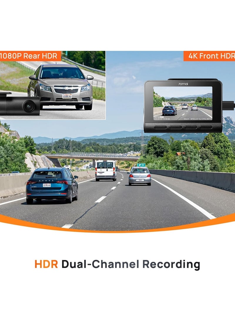 70mai 4K Dash Cam A810 with Sony Starvis 2 IMX678,Dual HDR Front and Rear Cam,Built in GPS,Night Owl Vision,Support 256GB Max,Smart Parking Guardian Mode,AI Motion Detection,Time-Lapse Recording