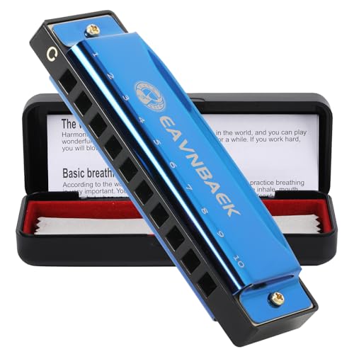 Eavnbaek 10 Holes 20 Tones Blues Harp Mouth Organ Harmonica, Diatonic Blues Harmonica Key of C, For Adults Student Beginners Professionals, with Hard Case and Cleaning Cloth (Blue) - Image 1