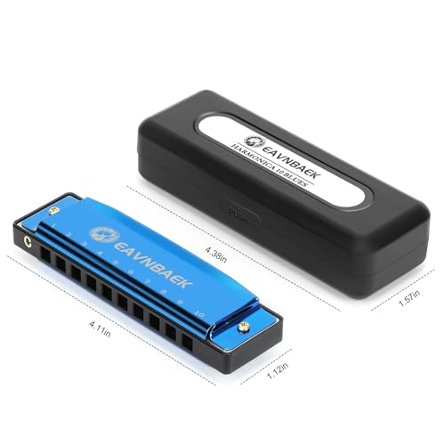 Eavnbaek 10 Holes 20 Tones Blues Harp Mouth Organ Harmonica, Diatonic Blues Harmonica Key of C, For Adults Student Beginners Professionals, with Hard Case and Cleaning Cloth (Blue) - Image 2