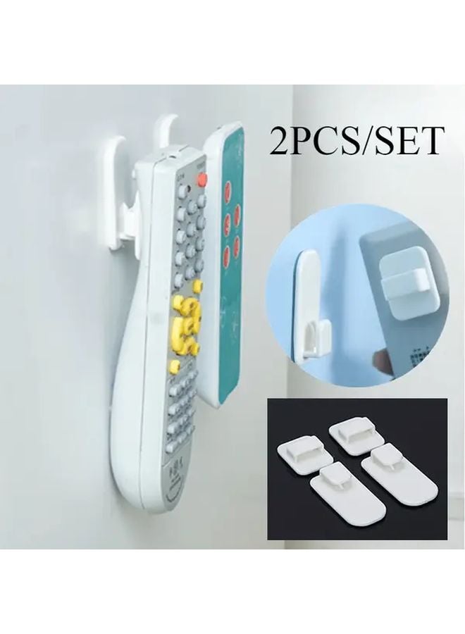 White 2 Pack Self Adhesive Remote Control Holder Wall Mounted No Drilling Required - Image 2