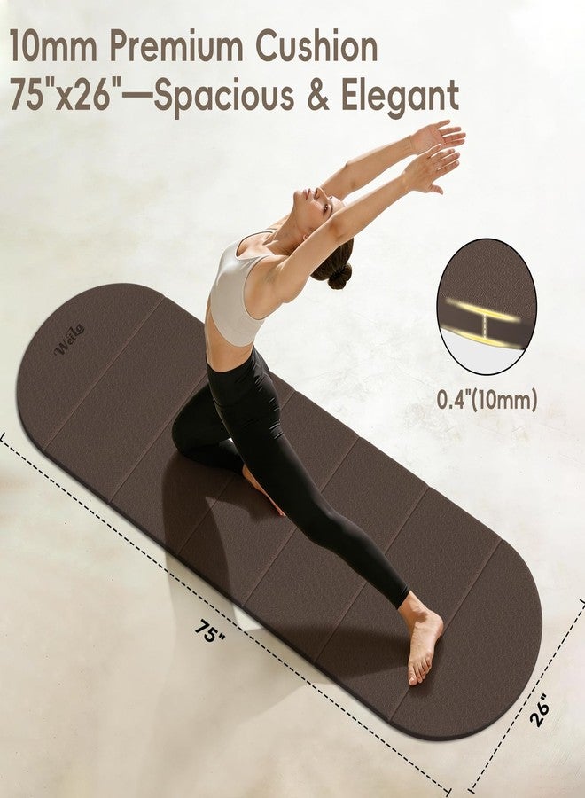 WeiLa Foldable Yoga Mat 10mm Extra Thick, 75"x26" Large, SGS-Certified Non-Slip TPE Fitness Mat, 7-Fold Portable for Yoga Pilates Floor Workouts Home Gym Travel (Brown &Bamboo Cream) - Image 2