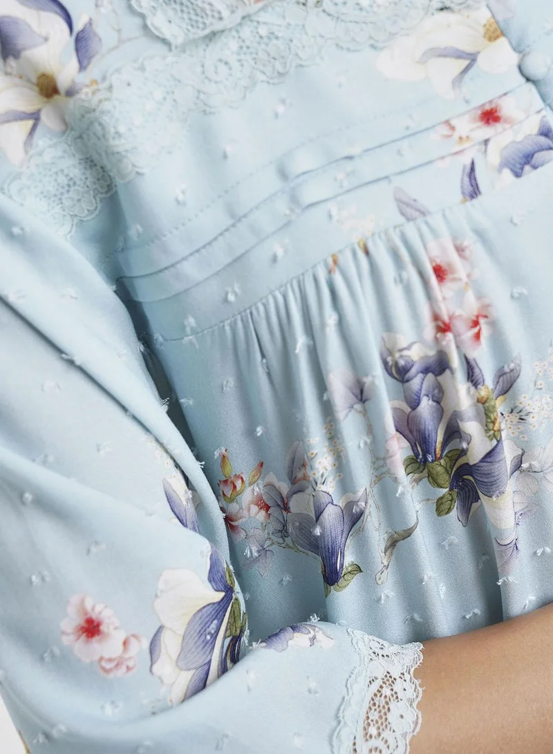 Kashkha  Blue Viscose Dobby Floral Print Nightwear Dress (CNH457) for Women | Best Price UAE